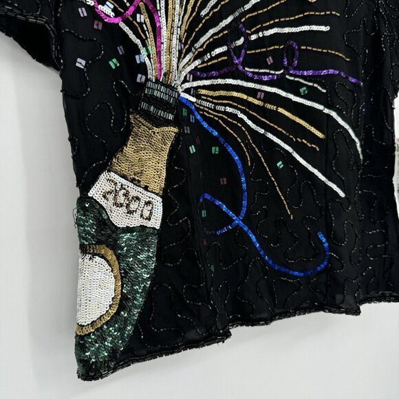 2000 Y2K New Year’s Champagne Beaded Sequin Silk Top New Medium Adrianna Papell - Picture 3 of 10